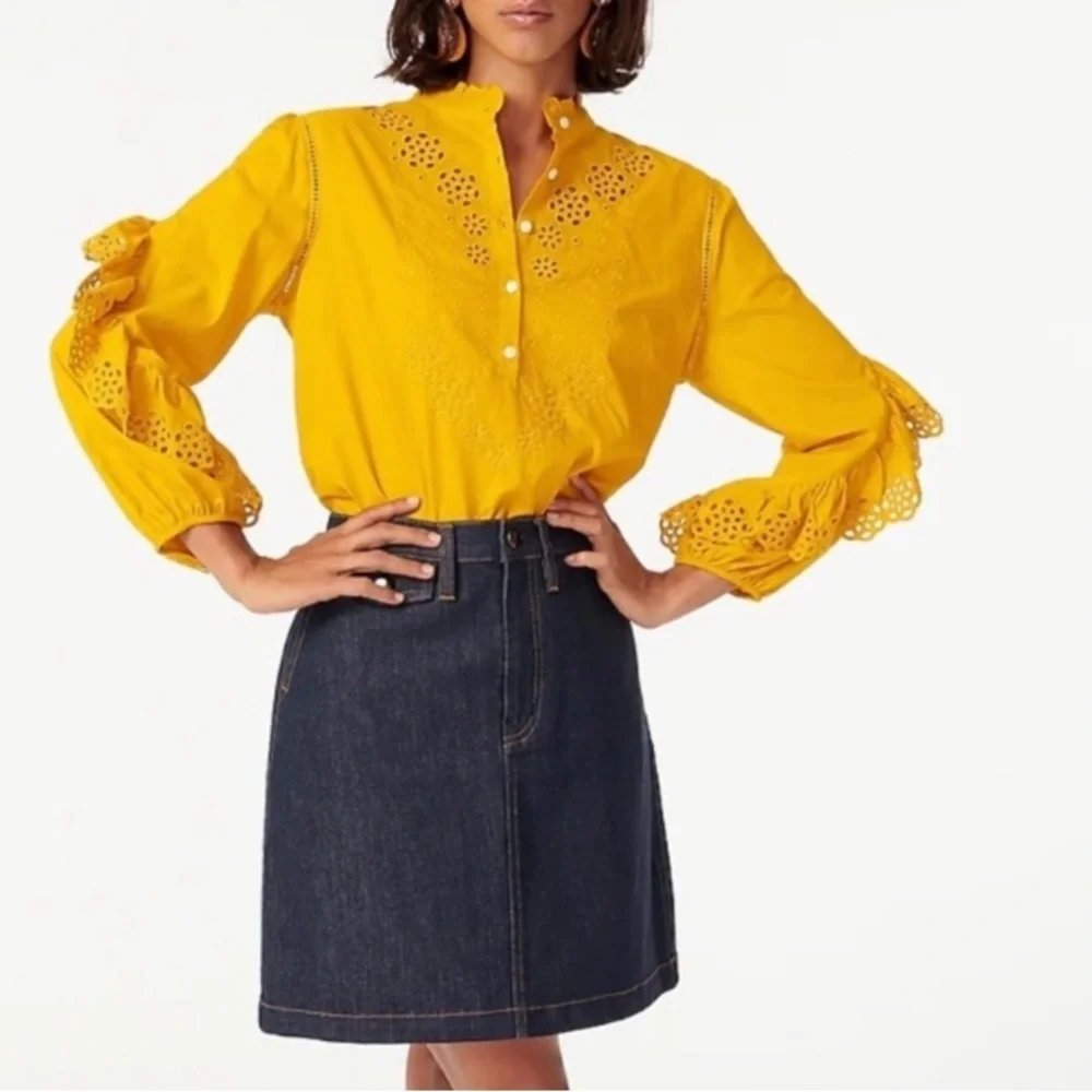 J. Crew Floral Embroidered Eyelet Ruffle Sleeve 100% Cotton Whimsigoth Blouse